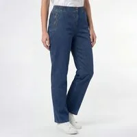 Aurela Damenmode Straight-Jeans Stretch Jeans Damen Schlupfhose Kurzgröße Jeanshose Denim mit Gummizug, Größe 36 bis 54