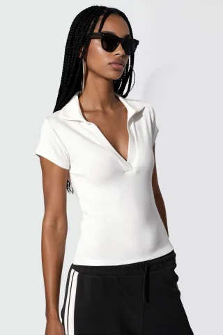 Rippenslim-Fit Polo-Bluse