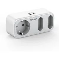 TESSAN 3fach Steckdosenadapter 3600W, Doppelstecker für Steckdose mit 2 USB Mehrfachsteckdose 3-fach (5 in 1 Mehrfachstecker, 2 USB Anschlüsse, Mehrfachstecker mit USB)