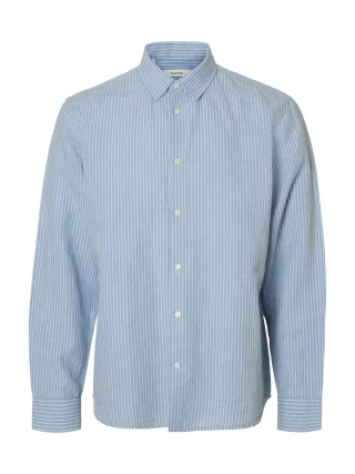 SELECTED MEN - SLMCLAUS-CLAY REG LINENBLEND LS SHT NOOS Dusty Blue - Gr. - M