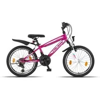 Talson Kinderfahrrad 20 Zoll MTB mit, 18 Gang Shimano, Kettenschaltung, mit Beleuchtung nach StVZO und Gabelfederung Lila