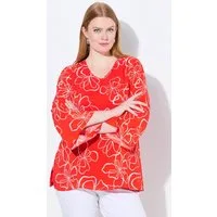 Ulla Popken Druckbluse Shirtbluse doppellagig V-Ausschnitt Langarm