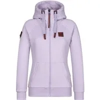 naketano Sweatjacke Damen mit Kapuze, Kängurutasche, tailliert, melierte Sweatware, Raglan Kordelzug, Rippbündchen, Kunstleder-Logo, casual, Streetwear, Langarm