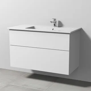 Sanipa 3way Keramik-Set Venticello Keramik-Waschtisch und Unterbau mit 2 Auszügen, Weiß-Soft SM32643
