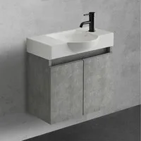Alpenberger Badmöbel-Set Gäste WC Waschbecken mit Unterschrank klein hängend 55 cm Breit, (Waschtisch mit Unterschrank hängend, Gäste WC Waschtisch Set Grau), Waschbeckenunterschrank mit Waschbecken klein