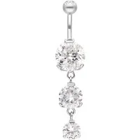 Wildcat Bauchnabelpiercing Triple Jewelled Bananabell für Bauchnabel, 1 Stück, Chirurgenstahl 316L - wasserfest, hautverträglich, Silber-Kristallklar