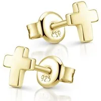 Materia Paar Ohrstecker Kreuz Gold klein Damen Kinder SO-440, 925 Sterling Silber, vergoldet