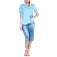 Normann Pyjama Damen Capri Pyjama mit 3/4 Capri Shorts, Schlafanzug im Ethno-Style
