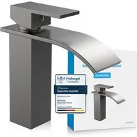 Bächlein Badarmatur Elegante Badarmatur Tamina (Anthrazit) hochwertige Designarmatur mit Wasserfalloptik