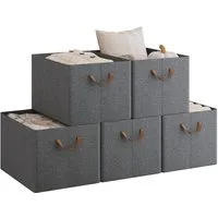 Woltu Aufbewahrungsbox (5 St), Aufbewahrungswürfel Stoff, mit Griffen, faltbar, Grau