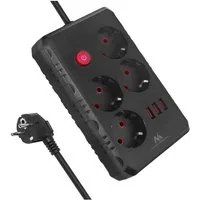 Maclean 4 Steckdosen 2500W 3xUSB Mehrfachsteckdose 4-fach (Kabellänge 3 m), 110-240V AC 50/60Hz, 2.1A
