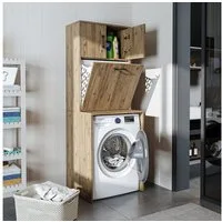 Roomart Waschmaschinenumbauschrank LUNA Waschmaschinenschrank 65 cm, Wäschekorb integriert, 4 Farben (Waschmaschinenschrank mit Überbau & Wäschekorb - platzsparend) Integrierter Klapp-Wäschekorb, Soft-Close, 4 Farben