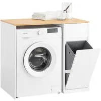 SoBuy Waschmaschinenumbauschrank BZR217, Badezimmerschrank mit Wäschekorb, Waschmaschinenregal Waschmaschinenschrank mit Schublade, Badkommode Waschmaschine Trockner