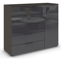 rauch Schubkastenkommode Kommode Türkommode Sideboard Kombikommode FLIPP mit Glasfront (Breite 120 cm mit 2 Einlegeböden), 1-türig mit 5 Schubladen und Soft-Close-Funktion sowie Glasfront