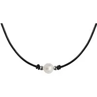 Edellis Kette mit Anhänger Ziegenleder Damen-Kette 925 Silber Süßwasser-Zuchtperlen in ca. 9 mm (1-tlg)