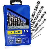 S&R Metallbohrer GM-Serie, DIN 338, geschliffen, Hochleistungsschnellarbeits-Stahl, (Set, 13-tlg: 1,5-6,5 mm), HSS Spiralbohrer in Profi-Qualität, robuste Metallbox