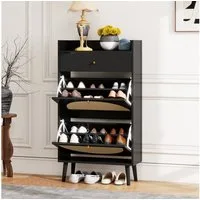 OKWISH Schuhschrank Moderner Schuhregal mit 2 Rattantüren, Schuhkarton Schuhkipper (Schuhschrank,mit Rattan-Optik, 2 Türen und 1 Schublade, flexibles doppeltes Regal, Wandverankerung, Kiefernholzfüße)