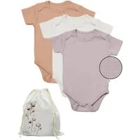 biorganic Kurzarmbody Ripp (3er Pack), Mehrfarbig, Unisex, Baby Body für Jungen und Mädchen (Set, 4-tlg., 3er-Pack Bodys & 1 Beutel) gerippte Textilstruktur (Ripp), Modal und Bio-Baumwolle, Größe 56 - 86