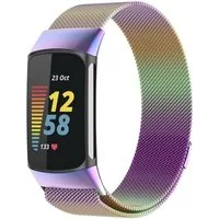 Wigento Smartwatch-Armband Für Fitbit Charge 6 / 5 Metall Stahl Mesh Armband mit Magnetverschluss
