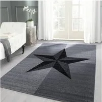 Carpettex Designteppich Sterne-Design, Läufer, Höhe: 6 mm, Modern Kurzflor Teppich Wohnzimmer Stern Design Schwarz-Pflegeleicht