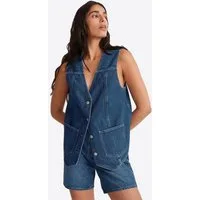 Imily Bela Jeansweste Damen Ärmellose Jeansjacke mit Knopfleiste (Packung, 1-tlg., 1per-Pack) Einfarbig