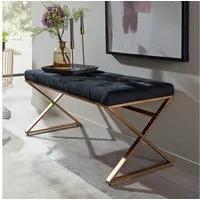 FINEBUY Polsterbank FB82216 Sitzbank Schwarz 90 cm Bettbank Chesterfield Flurbank Samt (Garderobenbank Chesterfield, Bettbank Schlafzimmer), Flur Polsterbank, Samt Schwarz / Gold 90x46x44 cm