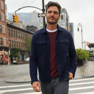 Hemdjacke aus Piqué, Herren,  Blau, Polyester-Mischung, by Lands' End