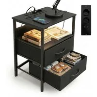 relaxdays Nachttisch Beistelltisch mit LED & USB-Anschluss, schwarz