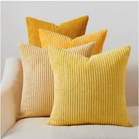 Topfinel Kissenbezüge 4er Set Kordsamt, flauschig Farbverlauf, Gestreift, sofakissen gelb cord kissen 50x50 kissenbezug deko kissen couchkissen