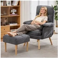 i@home Relaxsessel mit Hocker (bestehend aus Sessel und Hocker), 5-fach verstellbarer, gepolsterter Kopf-und Armlehnenkissen,Holzbeinen