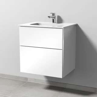 Sanipa 3way Keramik-Set Design Keramik-Waschtisch und Unterbau mit 2 Auszügen, Weiß-Glanz BS47978
