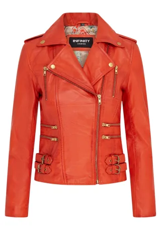 Damen Leder Orange Brando Bikerjacke-Loddon