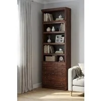 Home affaire Bücherregal Soeren Regal mit 5 breiten Schubkästen in geteilter Optik, T/H: 80/29/220 cm, Kiefer FSC®-zertifiziert, elegante Metallgriffe