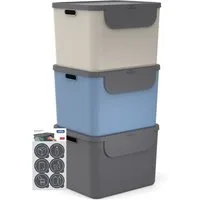 ROTHO Mülltrennsystem Albula Mülleimer 55l mit Frontklappe für die Küche – Recycling System, Behälter ideal für Mülltrennung & Recycling