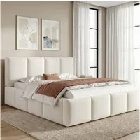 Flieks Polsterbett, Doppelbett 180x200cm mit Lattenrost und gepolstertem Kopfteil