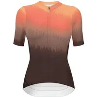 Wulibike Radtrikot Damen Fahrradtrikot Kurzarm Farbverlauf Atmungsaktiv Slim Fit (1-tlg) Anti-Rutsch Saum, reflektierende Details und große Handytaschen