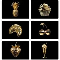 MuchoWow Platzset Gold - Schwarz - Essen, (6-St), Platzsets, Tischset, Abwaschbar, Tischsets, Platzdeckchen