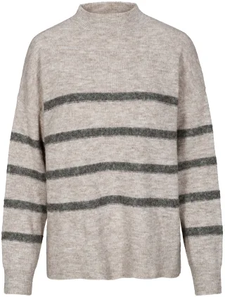 zab company - Da. Pullover, Stehkragen taupe mel. streifen - Gr. - XXL