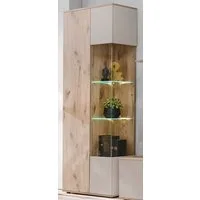 Inn.Furn Stauraumvitrine Cathlyn (Vitrine in Eiche mit Kaschmir, 2-türig, 10 Fächer, 70 x 197 cm) Push-To-Open-Funktion, inklusive LED Beleuchtung