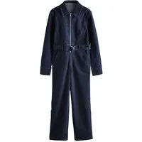 Next Jumpsuit Denim-Jumpsuit mit weitem Bein + Gürtel, Kurzgröße (1-tlg)