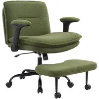 IWMH Bürostuhl mit Fußstütze (Ergonomisch Schreibtischstuhl mit klappbare Armlehnen), Höhenverstellbar ADHS Kniestuhl, Teddystoff Drehstuhl mit Rollen