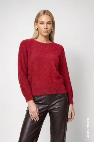 monari - Strickpullover mit Plüsch red dahlia - Gr. - 36