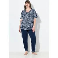 Ulla Popken Pyjama Pyjama V-Ausschnitt Halbarm Taschen
