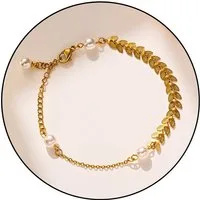 GOLDKLEIN Edelstahlarmband Perlen Lorbeerblatt Edelstahl Gold Schmuck, Angebot - inkl. Schmuckbox