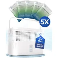BonAura Luftentfeuchter ohne Strom, für 79 m³ Räume, Tank 2 l, 5 x 980g Granulat, Schutz vor Schimmel und muffigen Gerüchen