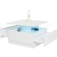 radelldar Couchtisch quadratisch mit LED-Beleuchtung und 2 Acryltüren-Schubladen (1-St), Wohnzimmertisch Beistelltisch, 78x78x48cm