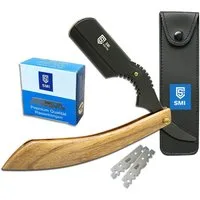 SMI Rasiermesser Holzgriff Rasiermesser Wechselklinge Bartrasierer mit 100 Klingen