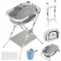 SEHAUSEU Babybadewanne Babywanne Badewanne mit Gestell faltbar, mit Thermometer, mit Abflussschlauch, Badeauflage, Ablagebrett, Haarwaschbecher