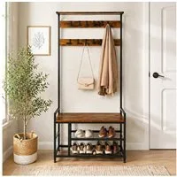 BIGTREE Garderobenständer Kleiderständer mit Schuhablagen Garderobe mit 7 Haken, Höhe 180 cm, Garderobe 2-in-1 mit Ablagen für Wohnzimmer, Büro, 30 x 80 x 180 cm