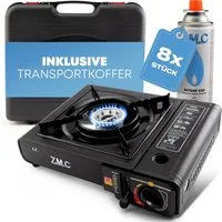 ZMC Gaskocher Otto mit 8x, (Butangas Campingkocher für Innenraum/Outdoor, Campinggaskocher 2,2 kW mit Piezozündung), Kochfeld Herd Gaskocher mit Kartusche, Gaskochfeld für Camping